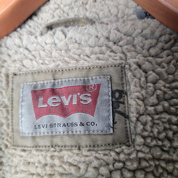 Levi's Sherpa Lined Utility Jacket Men's XL Khaki Green Canvas Zip Outdoor Coat - Picture 11 of 14
